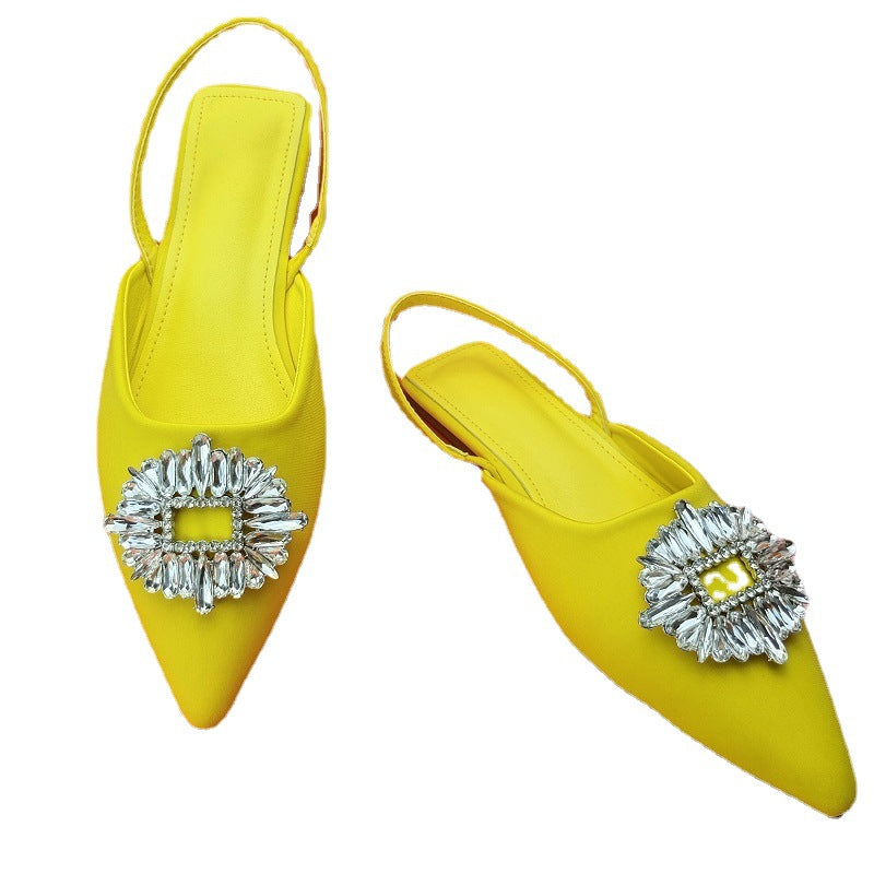 Wholesale PU Sunflower Diamond Buckle Baotou Flat Bottom Sandals